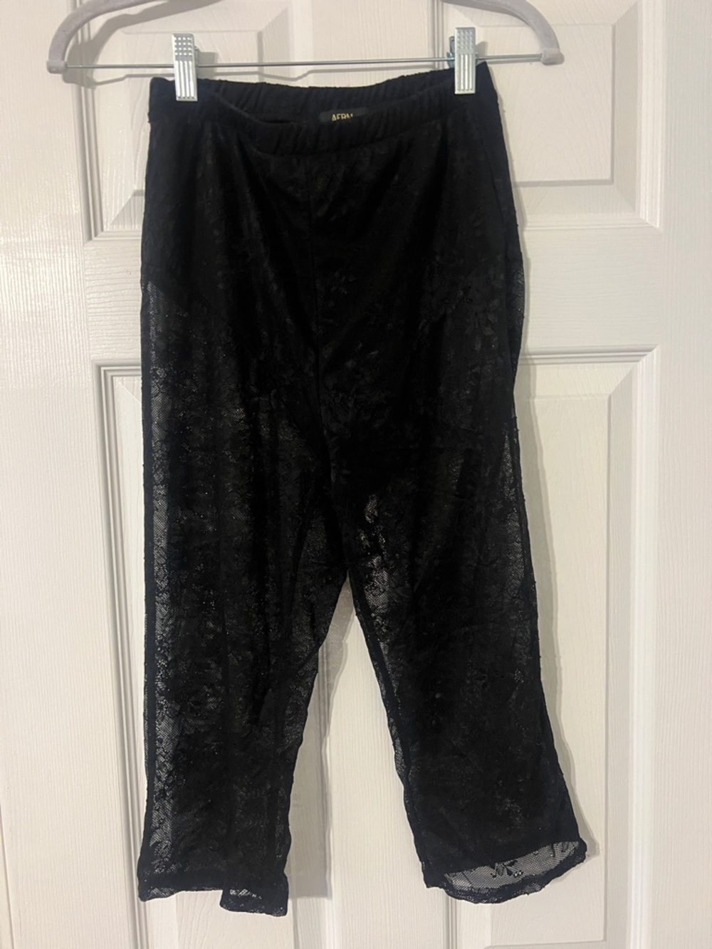 AFRM Black Sheer Lace Cropped Pants